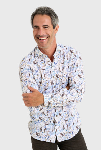 Koszula męska we wzór paisley w odcieniach niebieskiego i brązu