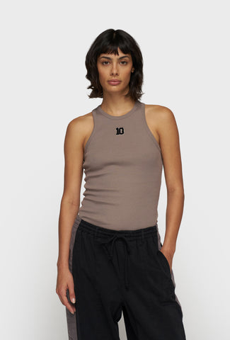 Dopasowany top na ramiączkach z prążkowanej bawełny w kolorze taupe