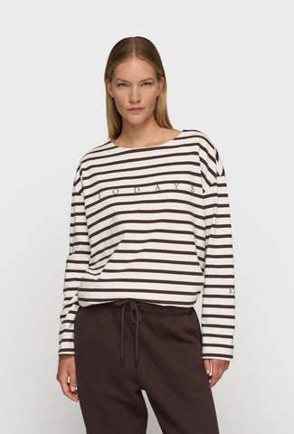 Koszulka w brązowo-kremowe paski z rozcięciami