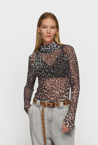 Półprześwitujący golf z modnym zwierzęcym printem