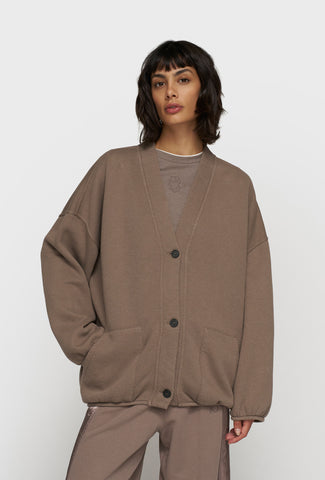 Luźny kardigan z dekoltem V i szerokimi kieszeniami