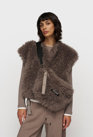 Szaro-brązowa torba z futrzanym wykończeniem