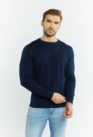 Granatowy sweter z wełny merino o prostym fasonie