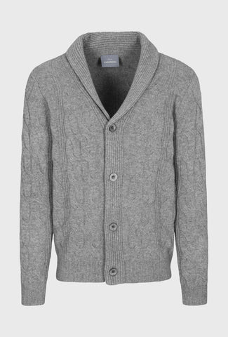 Kardigan Commander z szalowym kołnierzem w szarym kolorze