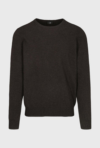 Gładki sweter kaszmirowy z okrągłym dekoltem w kolorze ciemnobrązowym