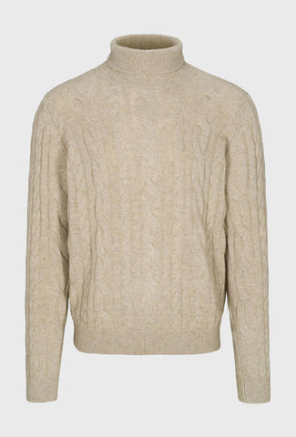 Sweter golf ze splotem w warkocze w kolorze beżowym