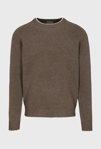 Sweter Commander z okrągłym dekoltem w odcieniu brązu