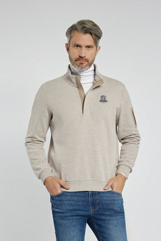 Męski sweter Campione beżowy ze stójką