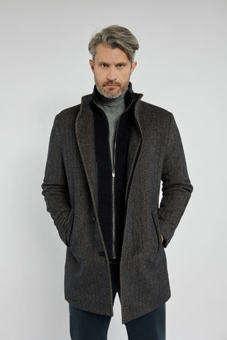 Męski płaszcz Campione szary w jodełkę