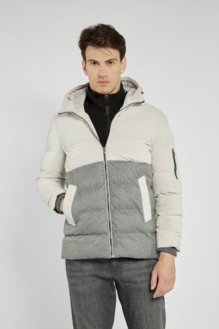 Szaro-biała męska kurtka Campione pikowana z kapturem