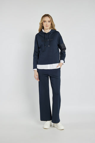 Granatowy komplet dresowy z bluzą i szerokimi spodniami