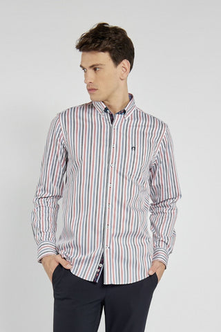 Męska koszula w kolorowe paski z kołnierzykiem button-down