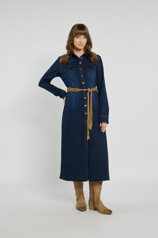 Granatowa długa sukienka dżinsowa