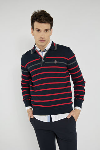 Granatowy sweter męski Campione w czerwone pasy