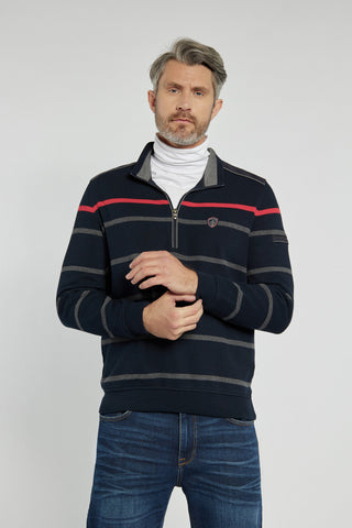 Granatowy sweter Campione w paski ze stójką