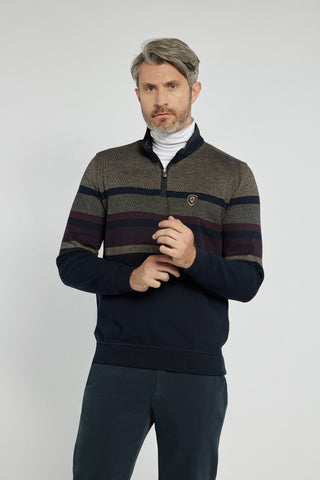 Męski granatowy sweter Campione z półgolfem w paski