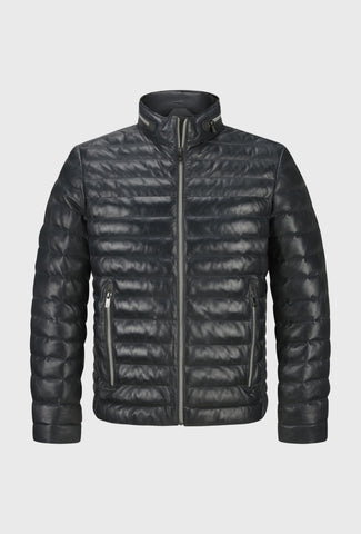 Granatowa skórzana kurtka pikowana