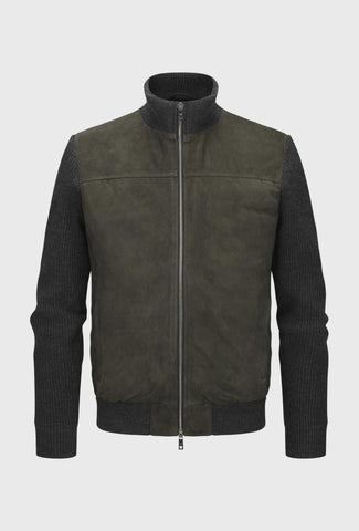 Męska kurtka ze skóry z dzianinowymi rękawami