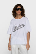 Biały bawełniany t-shirt oversize z nadrukiem