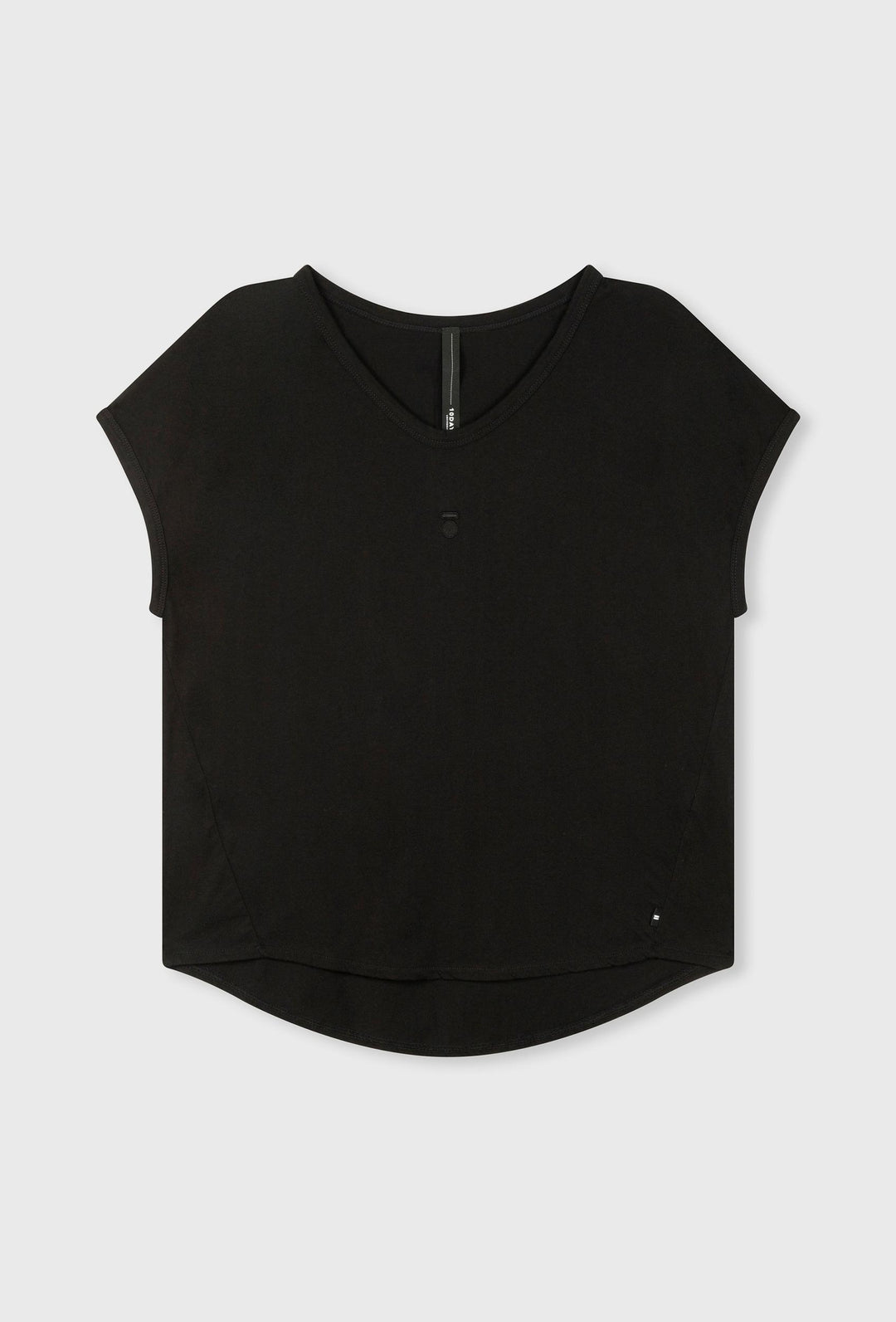 Czarny t-shirt o prostym kroju z okrąglym dekoltem