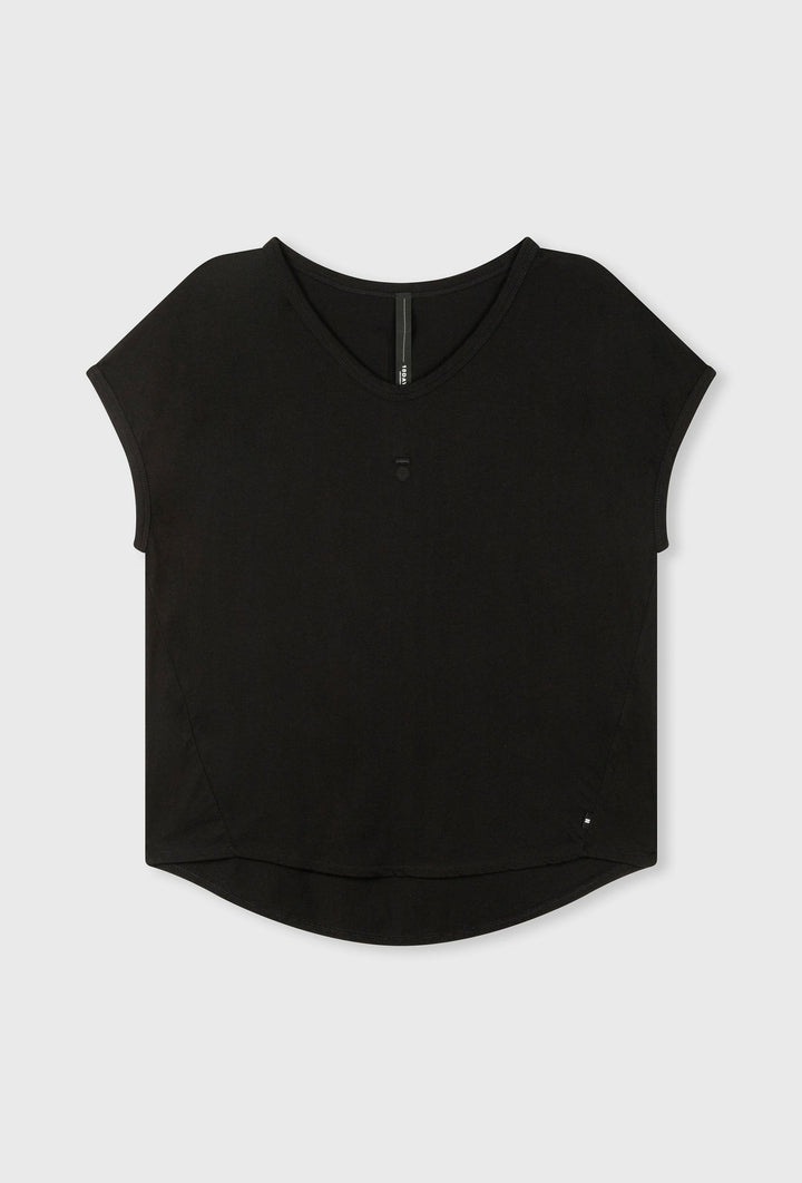 Czarny t-shirt o prostym kroju z okrąglym dekoltem
