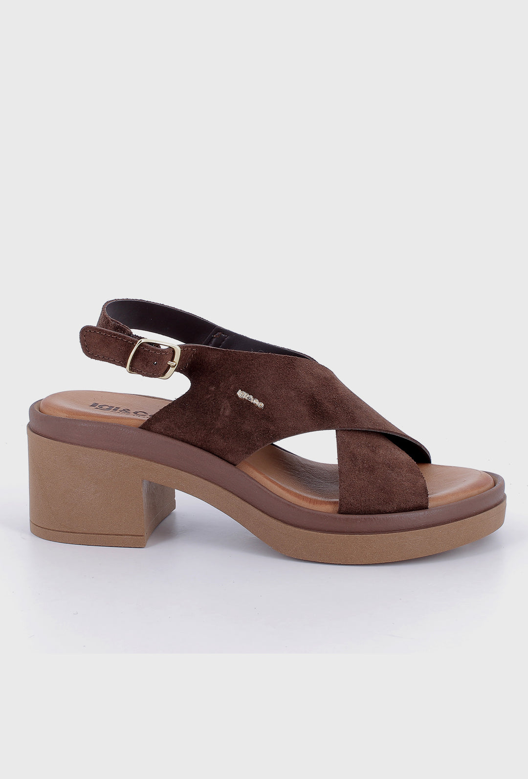 Ciemnobrązowe zamszowe sandały na słupku i platformie