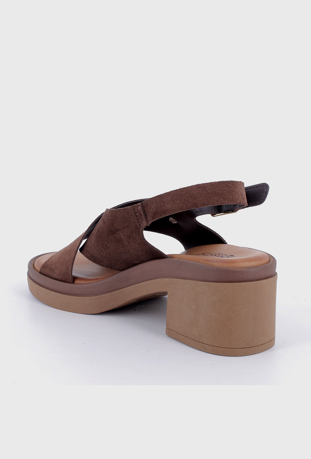 Ciemnobrązowe zamszowe sandały na słupku i platformie