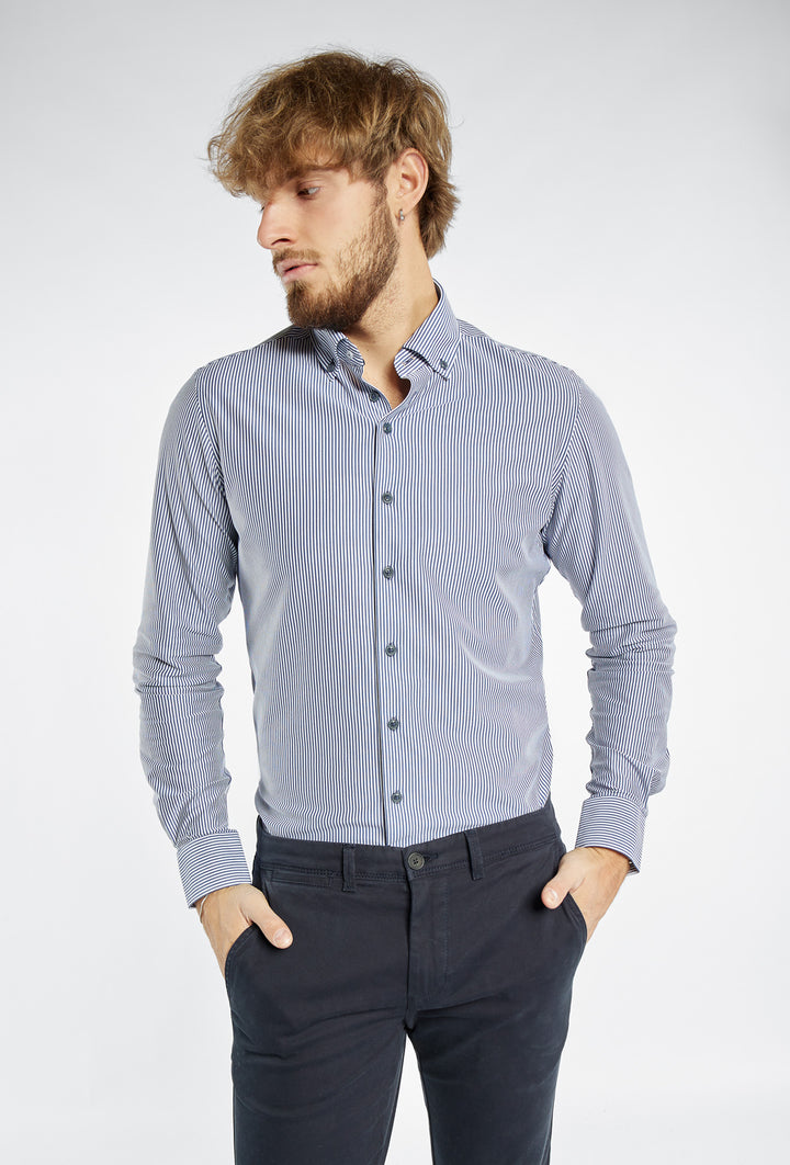 Koszula męska w niebiesko-białe prążki z kołnierzykiem