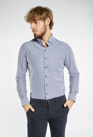 Koszula męska w niebiesko-białe prążki z kołnierzykiem