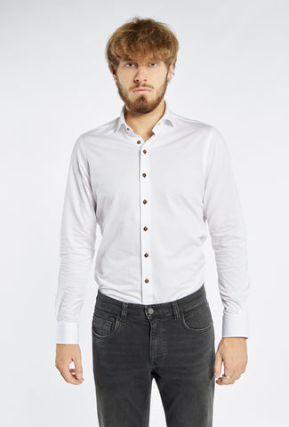 Biała koszula męska z kontrastowymi guzikami