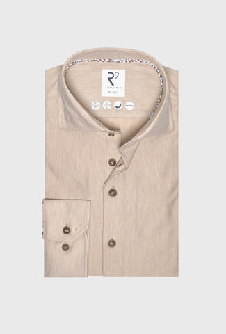 Beżowa koszula męska w jodełkę z delikatnym wzorem