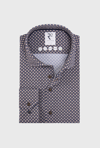 Koszula męska we wzór geometryczny w odcieniach granatu i beżu