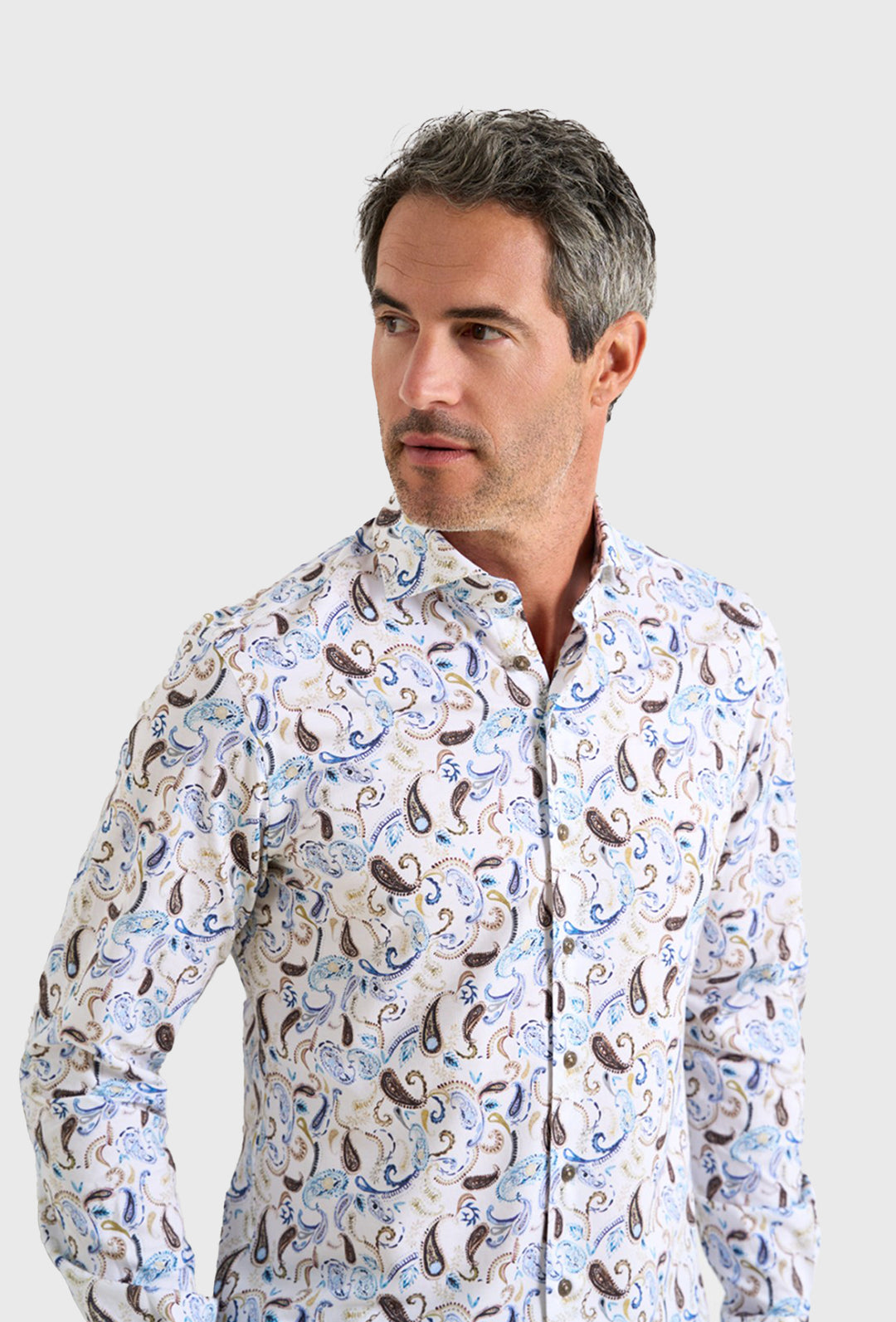 Koszula męska we wzór paisley w odcieniach niebieskiego i brązu