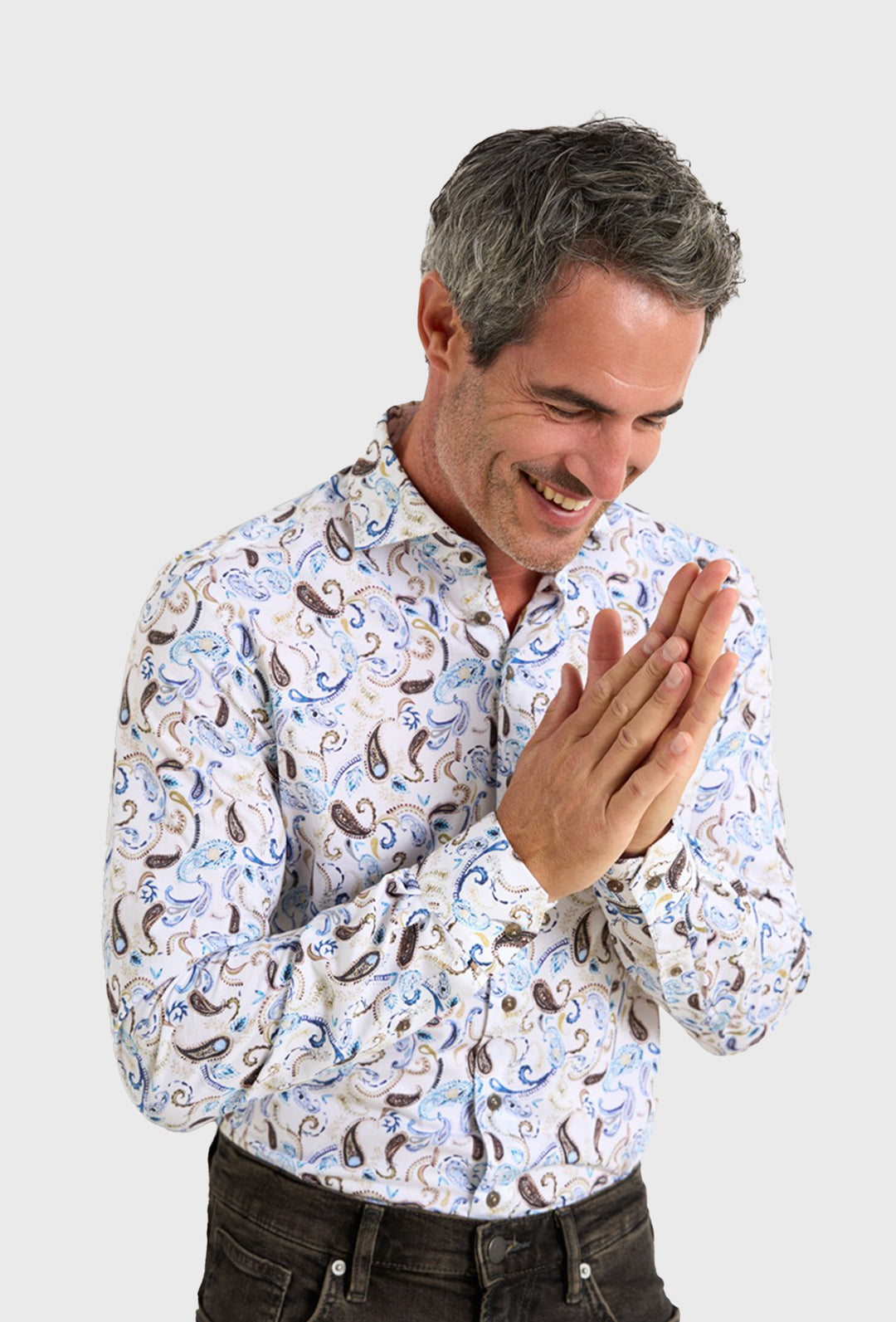 Koszula męska we wzór paisley w odcieniach niebieskiego i brązu