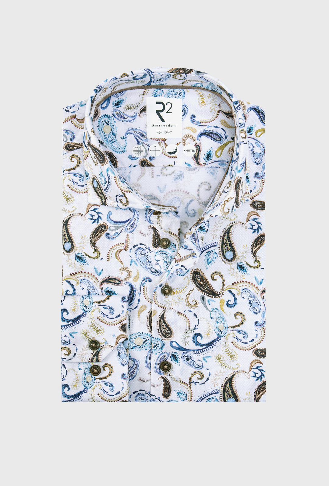 Koszula męska we wzór paisley w odcieniach niebieskiego i brązu