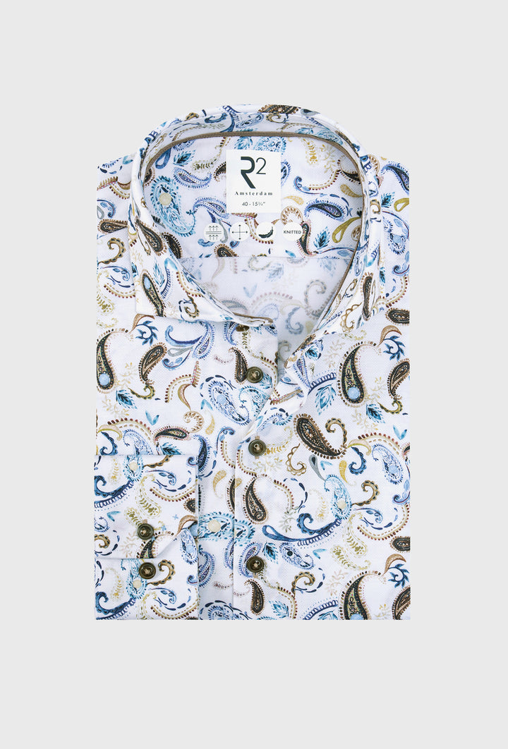 Koszula męska we wzór paisley w odcieniach niebieskiego i brązu