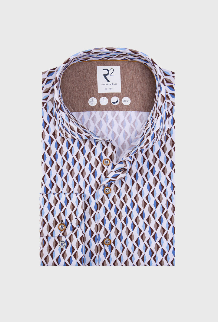 Koszula męska w geometryczny wzór w odcieniach brązu i błękitu