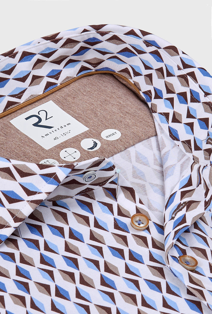 Koszula męska w geometryczny wzór w odcieniach brązu i błękitu