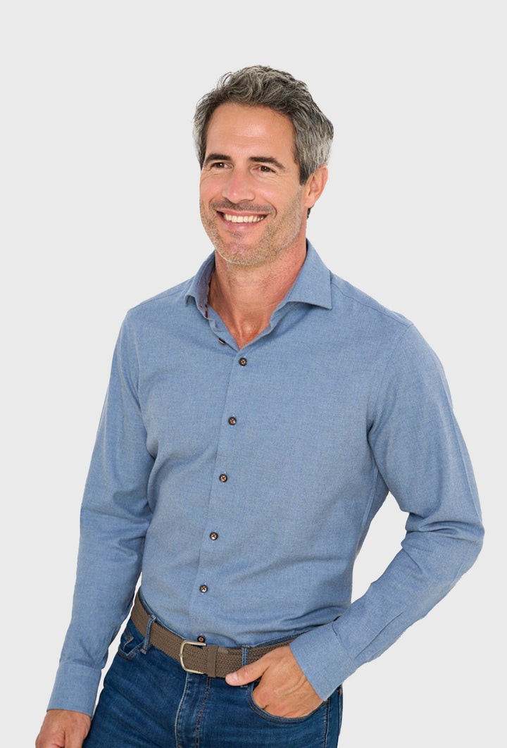 Niebieska koszula męska z flaneli z subtelnym wykończeniem wewnętrznym