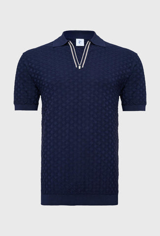 Granatowa koszulka polo z suwakiem i teksturą