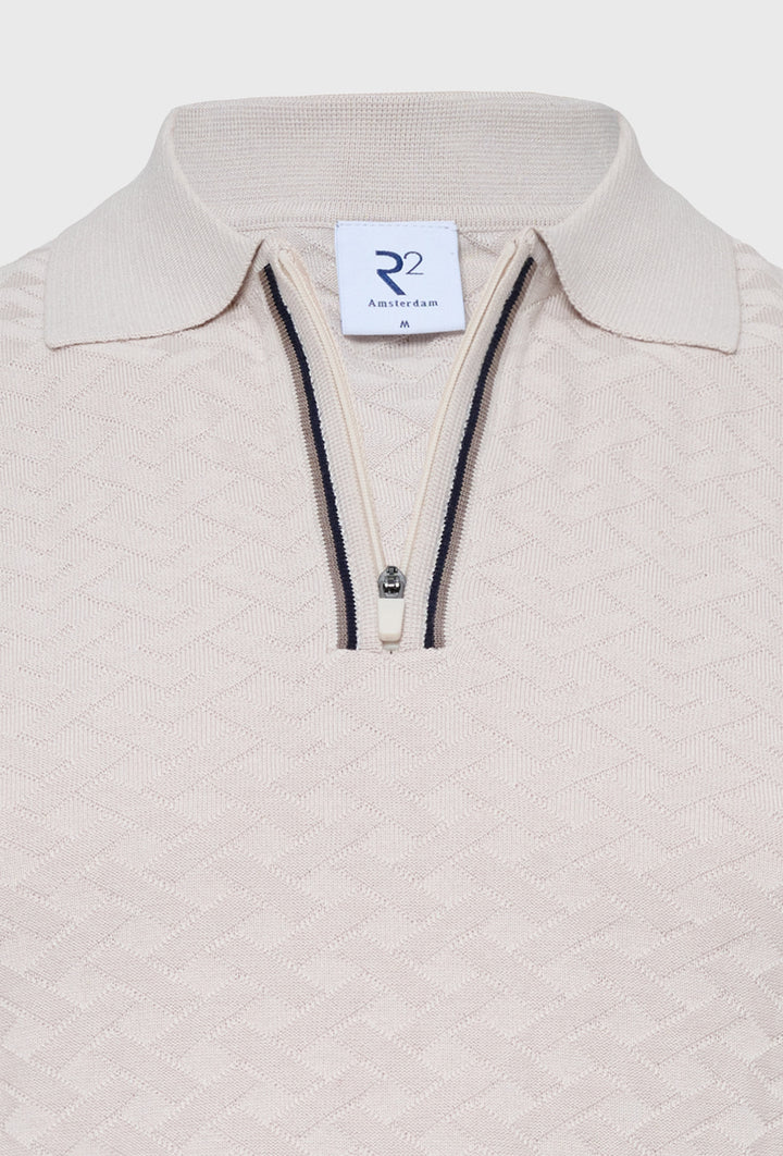 Beżowa dzianinowa koszulka polo z ozdobnym suwakiem