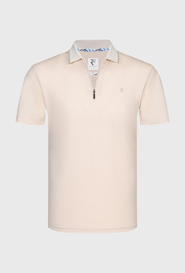 Brzoskwiniowa męska koszulka polo z zamkiem błyskawicznym