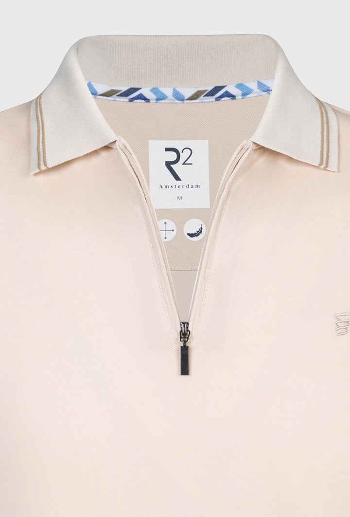 Brzoskwiniowa męska koszulka polo z zamkiem błyskawicznym