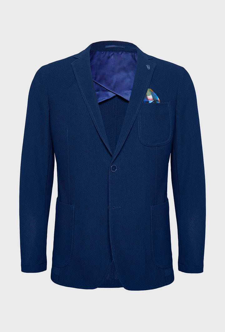 Granatowa marynarka męska o wyrazistym strukturalnym splocie