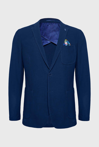 Granatowa marynarka męska o wyrazistym strukturalnym splocie