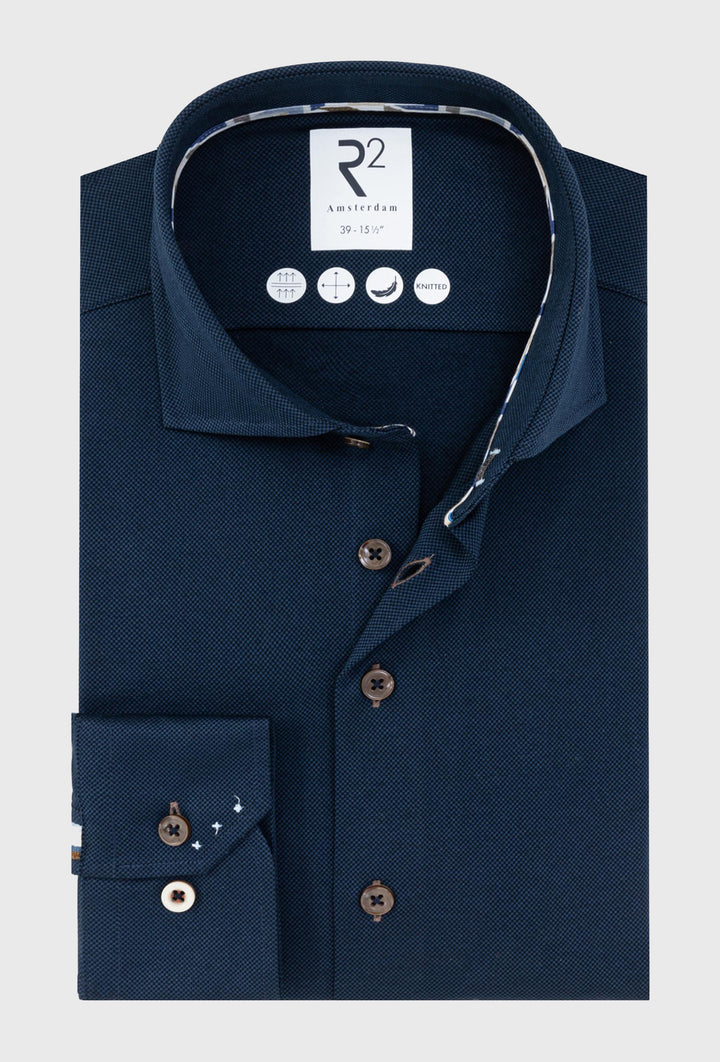 Granatowa koszula typu "knitted" o strukturze pique