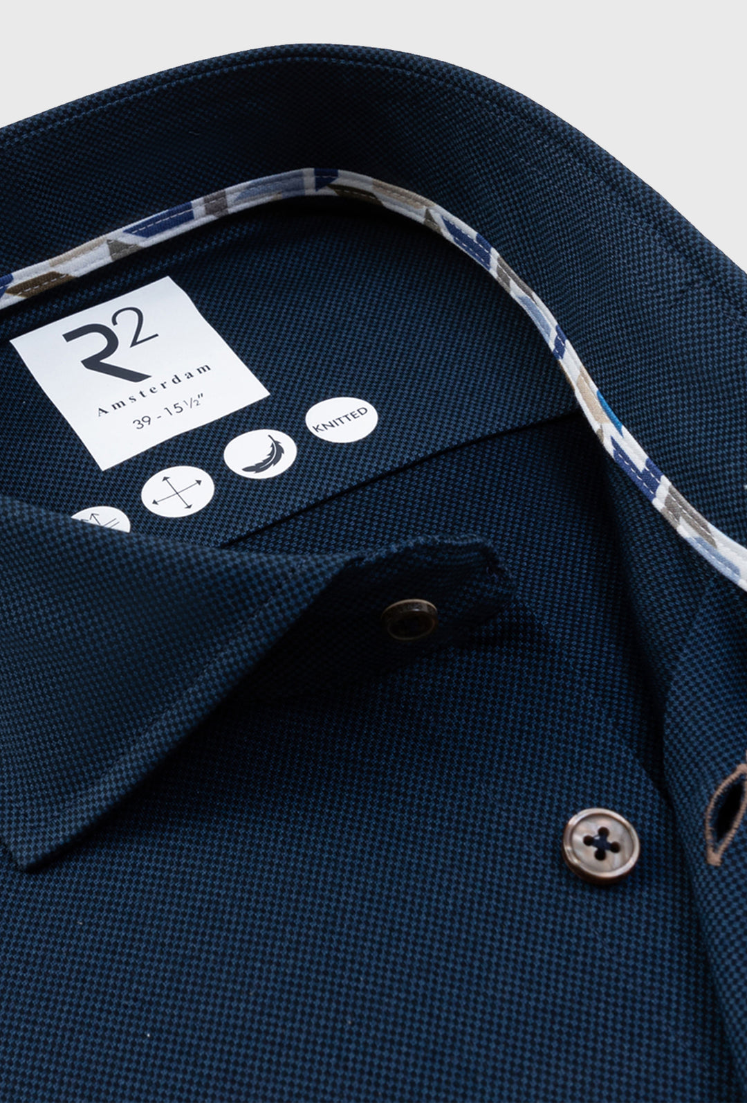 Granatowa koszula typu "knitted" o strukturze pique