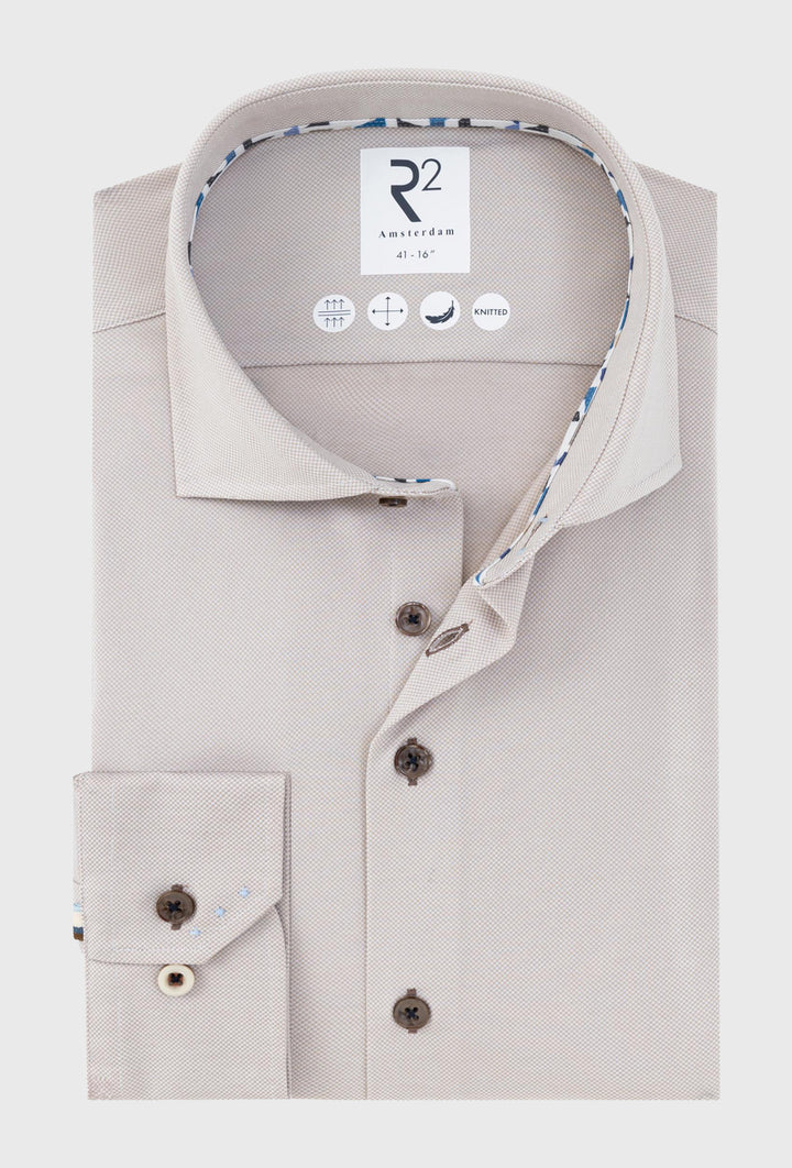 Beżowa koszula z elastycznej dzianiny premium knitted