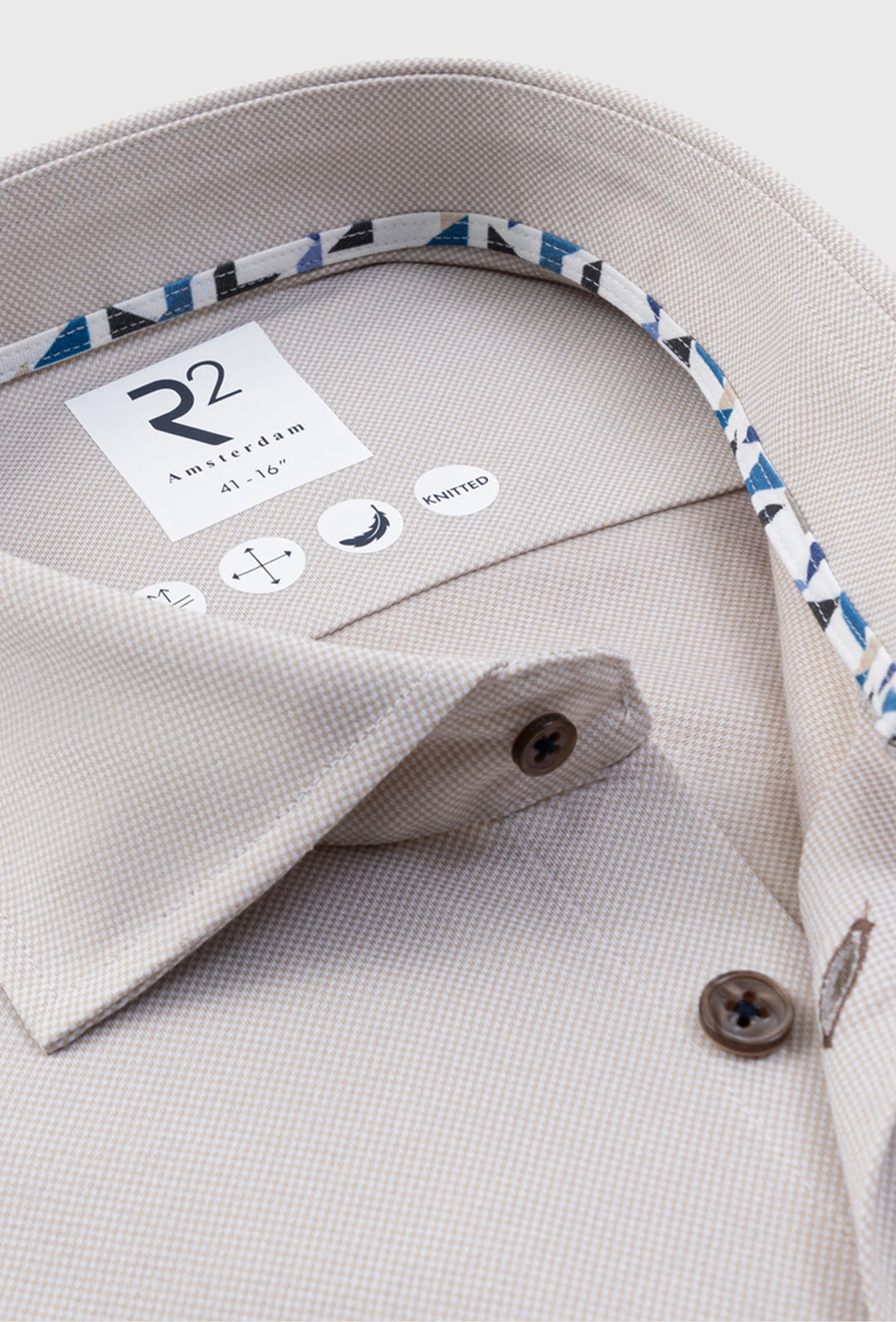 Beżowa koszula z elastycznej dzianiny premium knitted