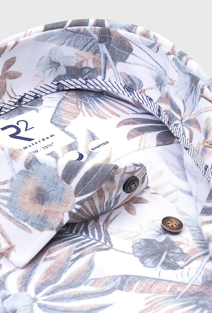 Biała koszula męska w egzotyczny wzór liści